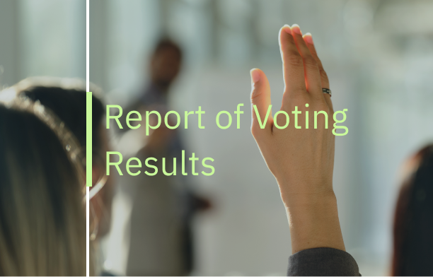 An image of a woman raising her hand, presumably to vote, with a blurred person in the background